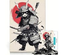 Samurai Cat Warrior Illustration 1000 Pieces Jigsaw Puzzles for Adults Memory Gain Calm Mind Design Assembly Creative Gift (50x75cm)