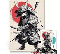 Samurai Cat Warrior Illustration 1000 Teenager Pieces Jigsaw Puzzle Memory Boost Calm Escape Pattern Assembly Warm Surprise (38x26cm)