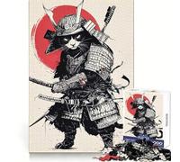 Samurai Cat Warrior Illustration 1000 Teenager Pieces Jigsaw Puzzle Memory Boost Calm Escape Pattern Assembly Warm Surprise (38x26cm)