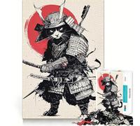 Samurai Cat Warrior Illustration Hard Jigsaw Puzzle for Adults 1000 Pieces Intellect Toy Cozy Time Quality Cut (38x52cm)