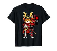 Samurai Cat Warrior in Armor with Katana Japan Art Icon T-Shirt