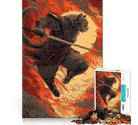 Samurai Cat Warrior in Fiery Landscape 1000 Piece Jigsaw Puzzles for Adults Teenagers Intellect Toy Home Enjoy Quality Cut Classic Gift (38x52cm)