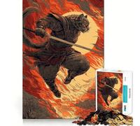 Samurai Cat Warrior in Fiery Landscape 1000 Teenager Pieces Jigsaw Puzzle Memory Boost Calm Escape Pattern Assembly Warm Surprise (50x75cm)
