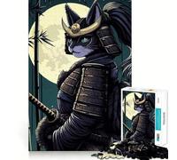 Samurai Cat Warrior in Moonlight 1000 Pieces Jigsaw Puzzles for Adults Improve Memory Peaceful Fun Sharp Edge (38x52cm)