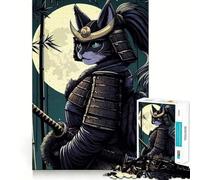 Samurai Cat Warrior in Moonlight Jigsaw Puzzles for Teenagers 1000 Piece Mind Challenge Toy Relaxing Fun Precise Cut Festive Gift (50x75cm)