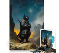Samurai Cat Warrior in Mountain Landscape Jigsaw Puzzles for Teenagers 1000 Piece Brain Workout Toy Mental Relax Art Assembly Unique Gift (38x26cm)