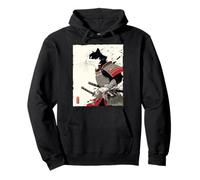 Samurai Cat Warrior Ink Artwork Kawaii Anime Cat Samurai Pullover Hoodie