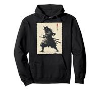 Samurai Cat Warrior Ink Artwork Kawaii Anime Cat Samurai Pullover Hoodie
