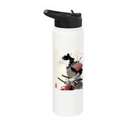 Samurai Cat Warrior Ink Artwork Kawaii Anime Cat Samurai Stainless Steel Insulated Water Bottle