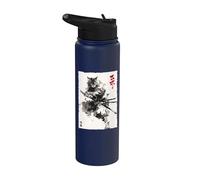 Samurai Cat Warrior Ink Artwork Kawaii Anime Cat Samurai Stainless Steel Insulated Water Bottle