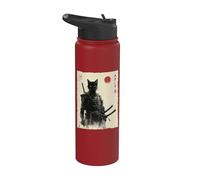 Samurai Cat Warrior Ink Artwork Kawaii Anime Cat Samurai Stainless Steel Insulated Water Bottle