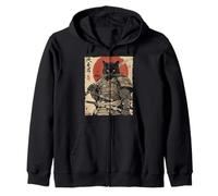 Samurai Cat Warrior Ink Artwork Kawaii Anime Cat Samurai Zip Hoodie