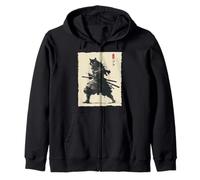 Samurai Cat Warrior Ink Artwork Kawaii Anime Cat Samurai Zip Hoodie
