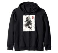 Samurai Cat Warrior Ink Artwork Kawaii Anime Cat Samurai Zip Hoodie