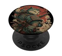 Samurai Cat Warrior Japanese Anime Vintage Style PopSockets Adhesive PopGrip