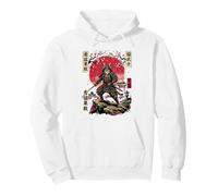 Samurai Cat Warrior Japanese Ink Art Katana Fighter Pullover Hoodie