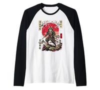 Samurai Cat Warrior Japanese Ink Art Katana Fighter Raglan Baseball Tee
