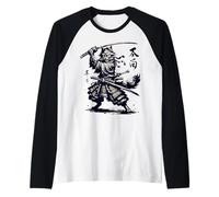Samurai Cat Warrior Japanese Style Anime Cat Raglan Baseball Tee