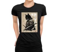 Samurai Cat Warrior Japanese Ukiyo-e Artwork Women's T-Shirt, black, S