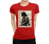 Samurai Cat Warrior Japanese Ukiyo-e Artwork Women's T-Shirt, red, 3XL