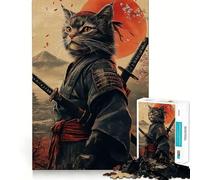 Samurai Cat Warrior Jigsaw Puzzles 1000 Pieces for Adults Strengthen Memory Group Joy Clean Edge Stylish Gift (38x26cm)