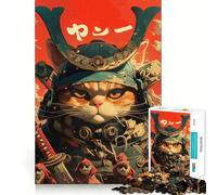 Samurai Cat Warrior Jigsaw Puzzles 1000 Pieces for Adults Strengthen Recall Calm Mind Quality Edge Warm Surprise (50x75cm)