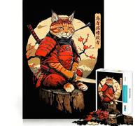 Samurai Cat Warrior Jigsaw Puzzles for Adults1000 Pieces Improve Memory Relax Mind Sharp Edge Art Collection Piece (38x26cm)