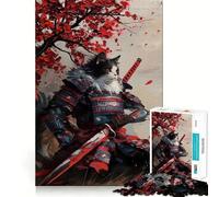 Samurai Cat Warrior Red Leaves Hard Jigsaw Puzzle for Adults 1000 Pieces Fine Logic Toy Calm Fun Neat Edge Thoughtful Gift (38x26cm)