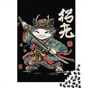 Samurai Cat Warrior T-Shirt Jigsaw Puzzles Puzzle for Adults Kids. 1000 Piece Whimsical Challenge Toy Educational Games Home Decoration for Educational Games Gifts 52x38cm/1000pcs