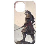 Samurai Cat Warrior Under Cherry Blossom Sky Case for iPhone 15