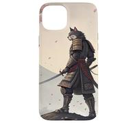 Samurai Cat Warrior Under Cherry Blossom Sky Case for iPhone 15 Plus