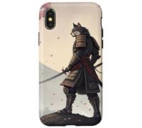 Samurai Cat Warrior Under Cherry Blossom Sky Case for iPhone X/XS