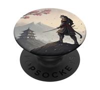Samurai Cat Warrior Under Cherry Blossom Sky PopSockets Adhesive PopGrip