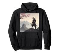 Samurai Cat Warrior Under Cherry Blossom Sky Pullover Hoodie
