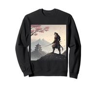 Samurai Cat Warrior Under Cherry Blossom Sky Sweatshirt