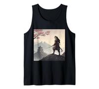 Samurai Cat Warrior Under Cherry Blossom Sky Tank Top