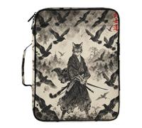 Samurai Cat Warrior Vintage Folder Organizer with Pockets 7 Pockets A4 Letter Size with Zipper Closure for Business Expanding File Folder with Labels