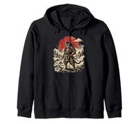 Samurai Cat Warrior Vintage Japanese Art Graphic Funny Cats Zip Hoodie