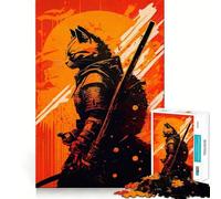 Samurai Cat Warrior with Sword 1000 Piece Jigsaw Puzzles for Adults Jigsaw Recall Boost Mental Relax Smooth Cut Birthday Gift (38x26cm)