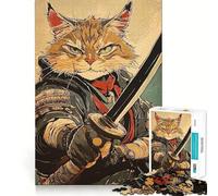 Samurai Cat Warrior with Sword 1000 Piece Jigsaws for Adults Puzzle Boost Recall Anxiety Relief Accurate Edge Xmas Surprise (38x26cm)