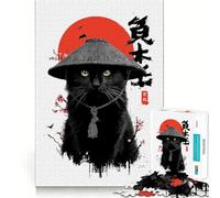 Samurai Cat with Asian Aesthetics 1000 Piece Jigsaw Puzzle for Adults Memory Gain Gentle Leisure Design Assembly Art Collection Piece (38x26cm)