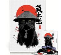 Samurai Cat with Asian Aesthetics 1000 Teenager Pieces Jigsaw Puzzle Memory Boost Calm Escape Pattern Assembly Warm Surprise (38x52cm)