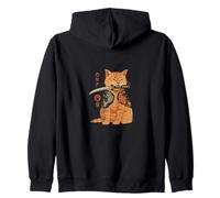 Samurai Cat with Katana Japanese Koi Tattoo Art Zip Hoodie