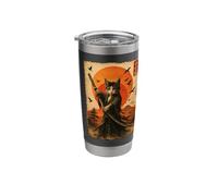 Samurai Cat with Katana Japanese Sunset Warrior Design Stainless Steel Insulated Tumbler