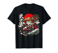 Samurai Cat with Katana Under Sun Bushido Style Artwork T-Shirt