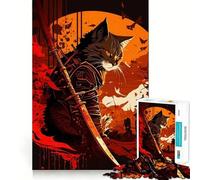 Samurai Cat with Sword And Armor 1000 Piece Jigsaws for Teenagers Puzzle Smart Game Group Play Image Assembly Wall Art Decor (38x52cm)