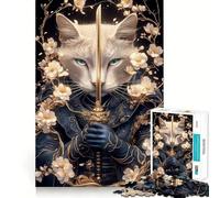 Samurai Chartreux Cat with Sword Animal Jigsaw Puzzles for Adults1000 Piece Mind Game Toy Anxiety Relief Neat Cut Art Collectible (50x75cm)