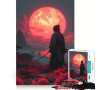 Samurai Cherry Moon Japan 1000 Pieces Jigsaws Adults Puzzles Think Smart Toy Home Activity Smooth Cut Xmas Surprise (50x75cm)