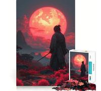 Samurai Cherry Moon Japan Hard Jigsaw Puzzle for Adults 1000 Pieces Fine Logic Toy Calm Fun Neat Edge Thoughtful Gift (38x52cm)