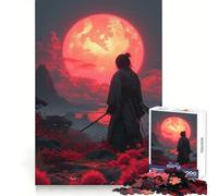 Samurai Cherry Moon Japan Jigsaw Puzzles 1000 Pieces for Teenagers Logic Train Toy Leisure Fun Smooth Cut (38x26cm)